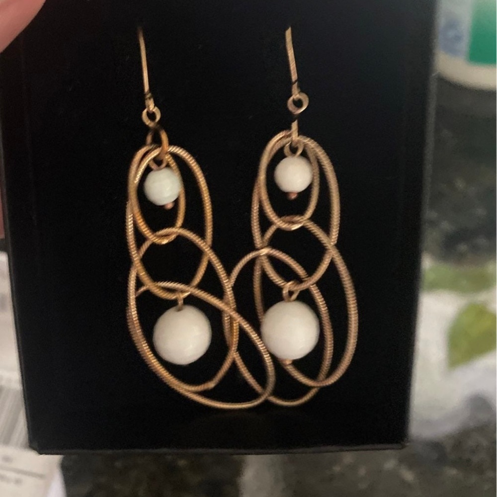 Technibond 925 Sterling Silver gold overlay white stone Earrings super cute